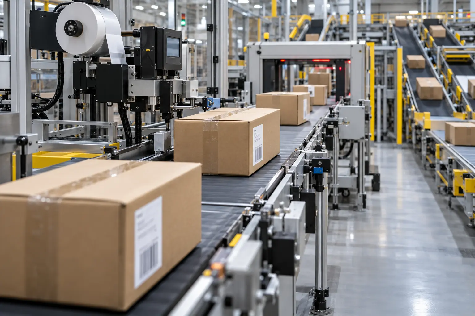 Ambalaj ve paketleme hattında kutu taşıyan konveyör