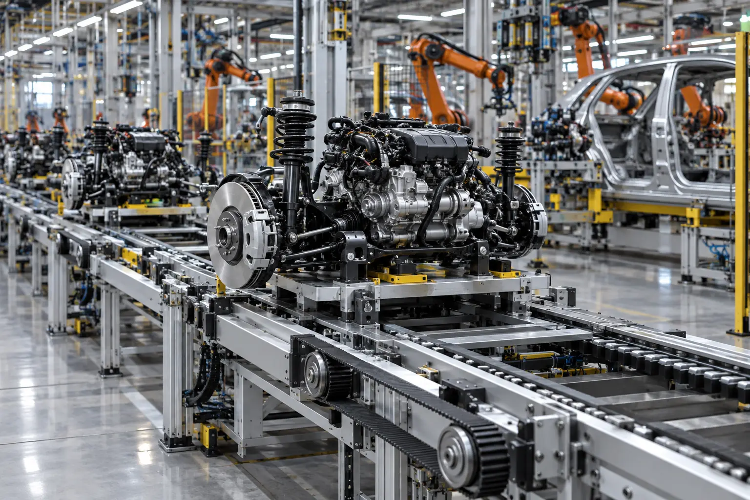 Otomotiv montaj hattında endüstriyel taşıma sistemi
